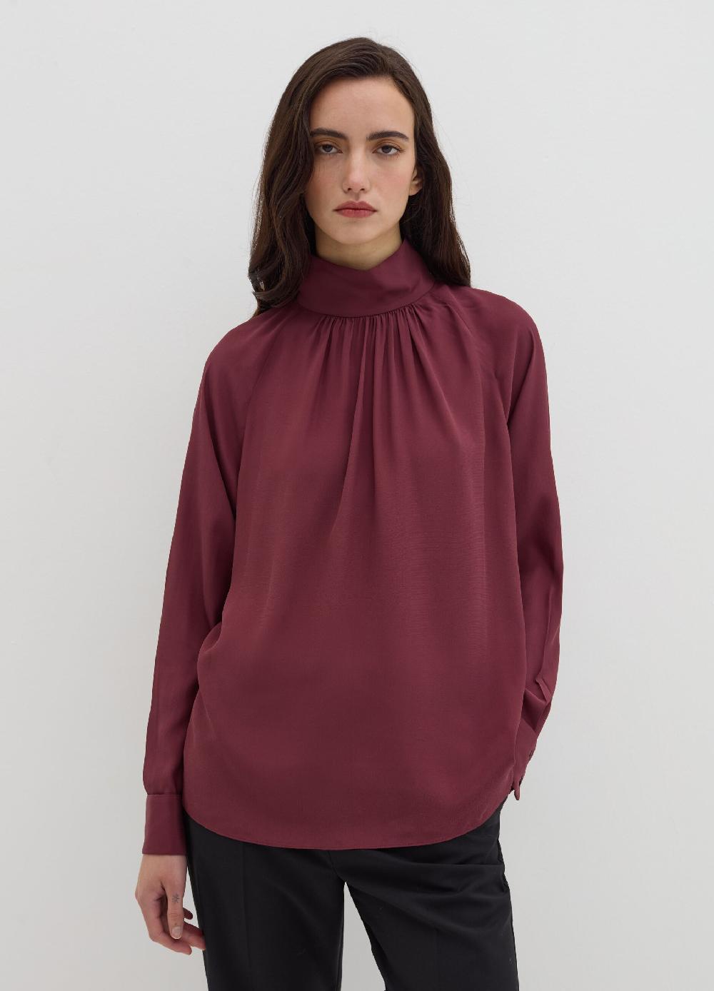 Stefanel Blusa a collo alto in viscosa e seta In Saldo