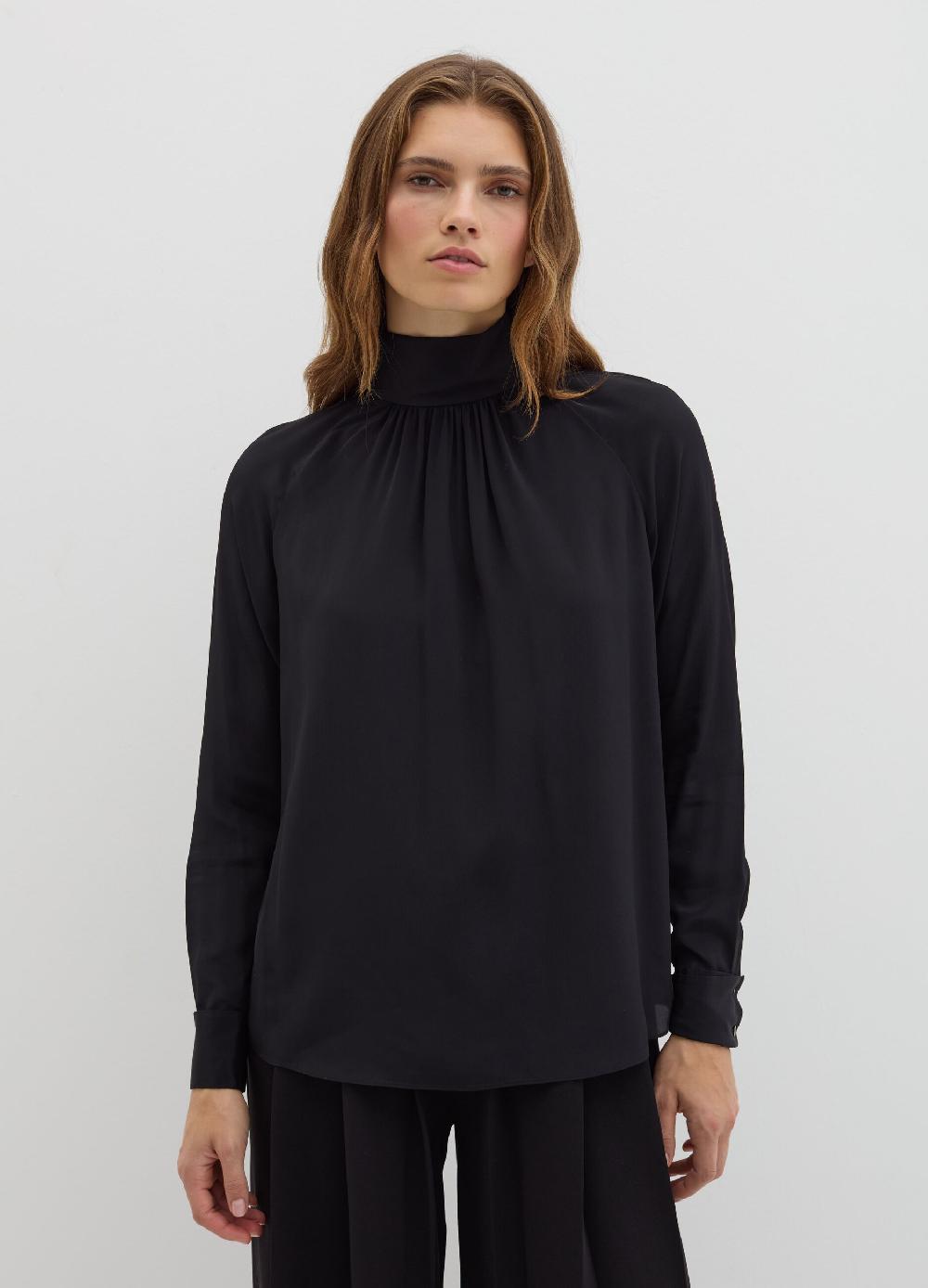 Stefanel Blusa a collo alto in viscosa e seta Offerte stagionali