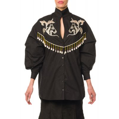 Stella Jean CAMICIA CON RICAMO E FRANGE Italy