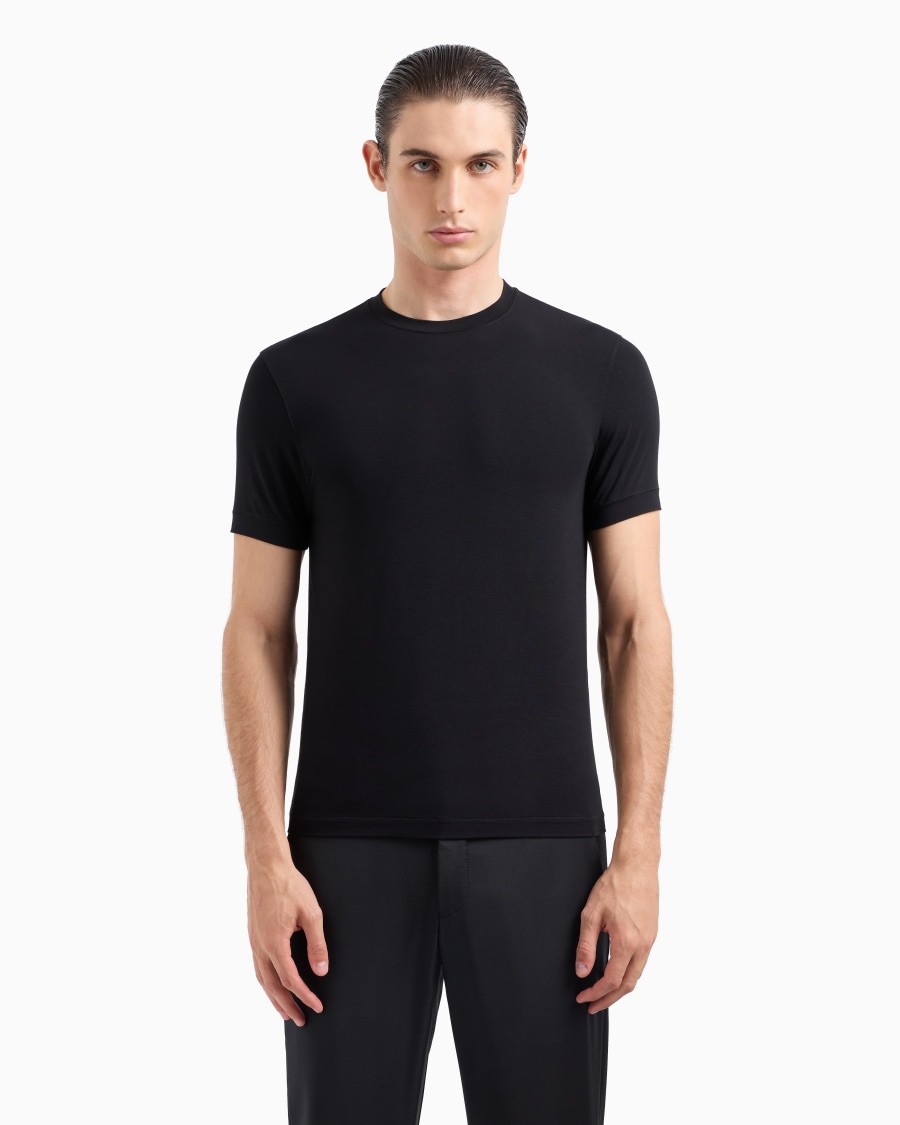The world of armani T-SHIRT GIROCOLLO ICON IN JERSEY DI VISCOSA STRETCH Nuovo