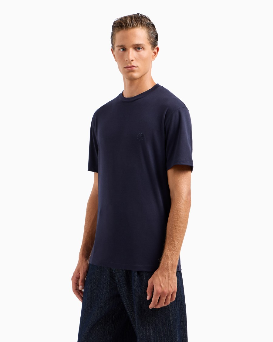 The world of armani T-SHIRT GIROCOLLO IN INTERLOCK DI COTONE E CASHMERE Vendite Flash