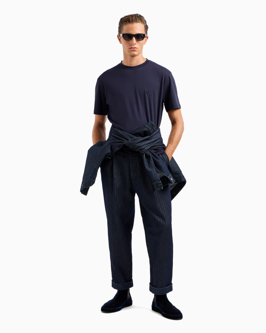 The world of armani T-SHIRT GIROCOLLO IN INTERLOCK DI COTONE E CASHMERE Vendite Flash