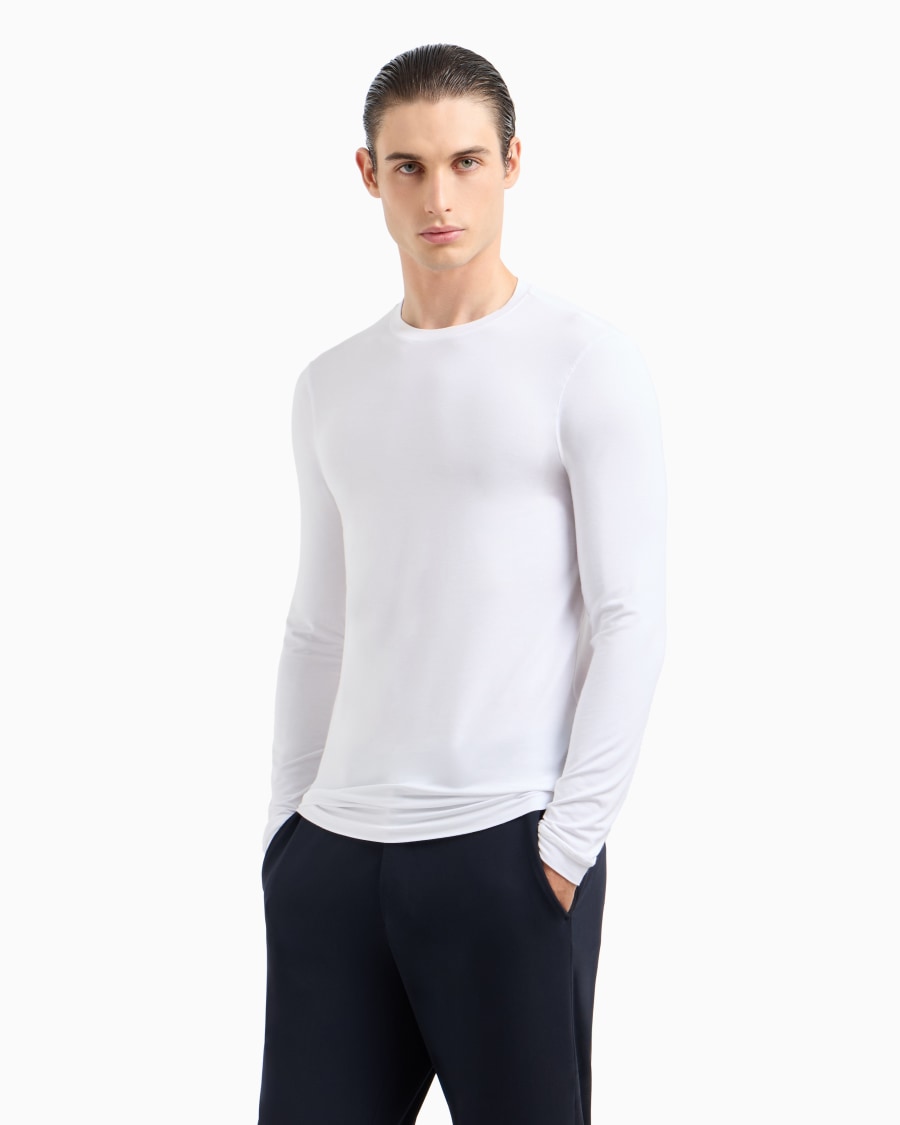 The world of armani MAGLIA GIROCOLLO A MANICHE LUNGHE IN JERSEY DI VISCOSA STRETCH Vendita Economica