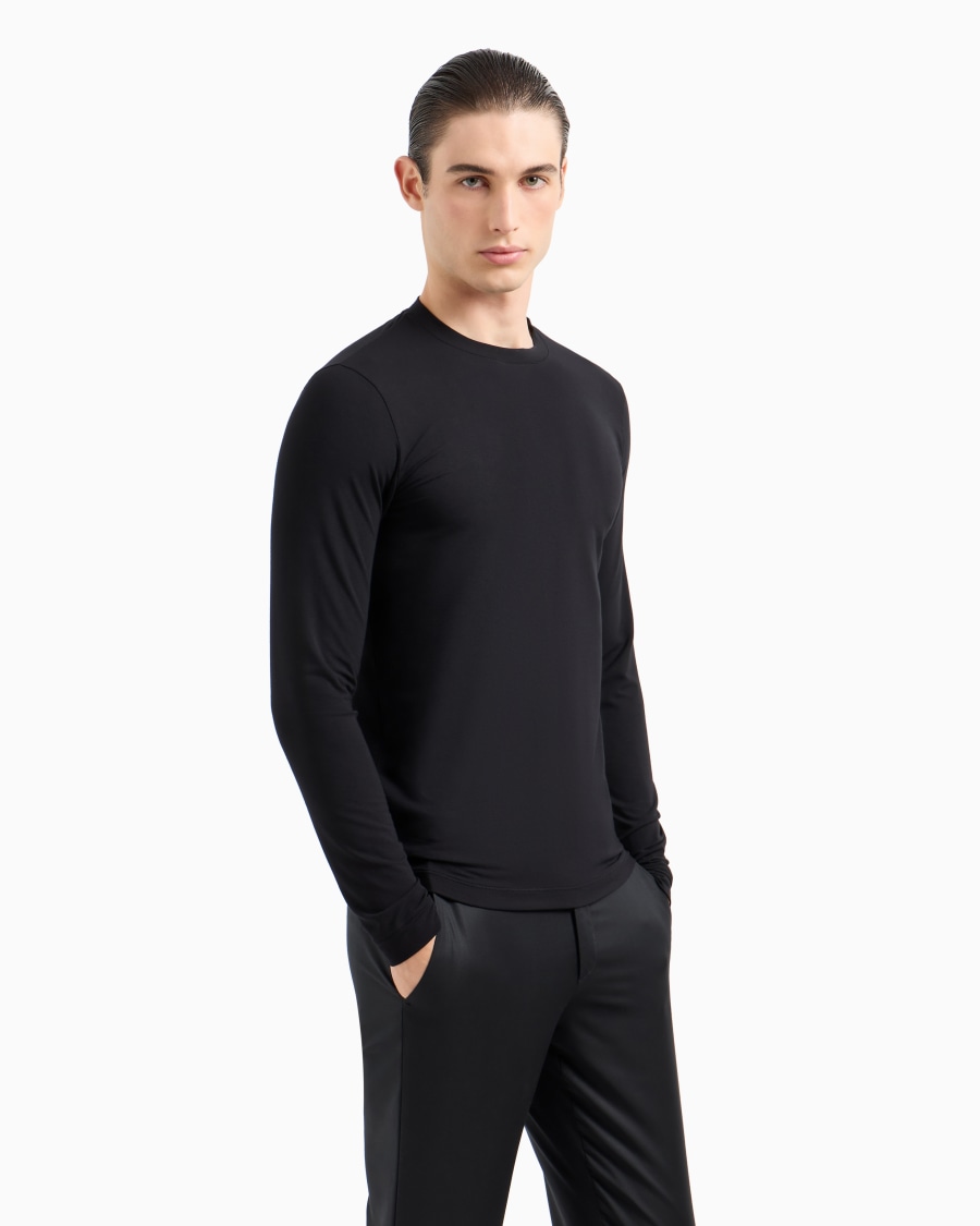 The world of armani MAGLIA GIROCOLLO A MANICHE LUNGHE IN JERSEY DI VISCOSA STRETCH Saldi