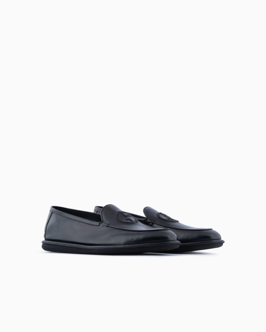 The world of armani MOCASSINI IN NAPPA VINTAGE CON LOGO RICAMATO Offerte