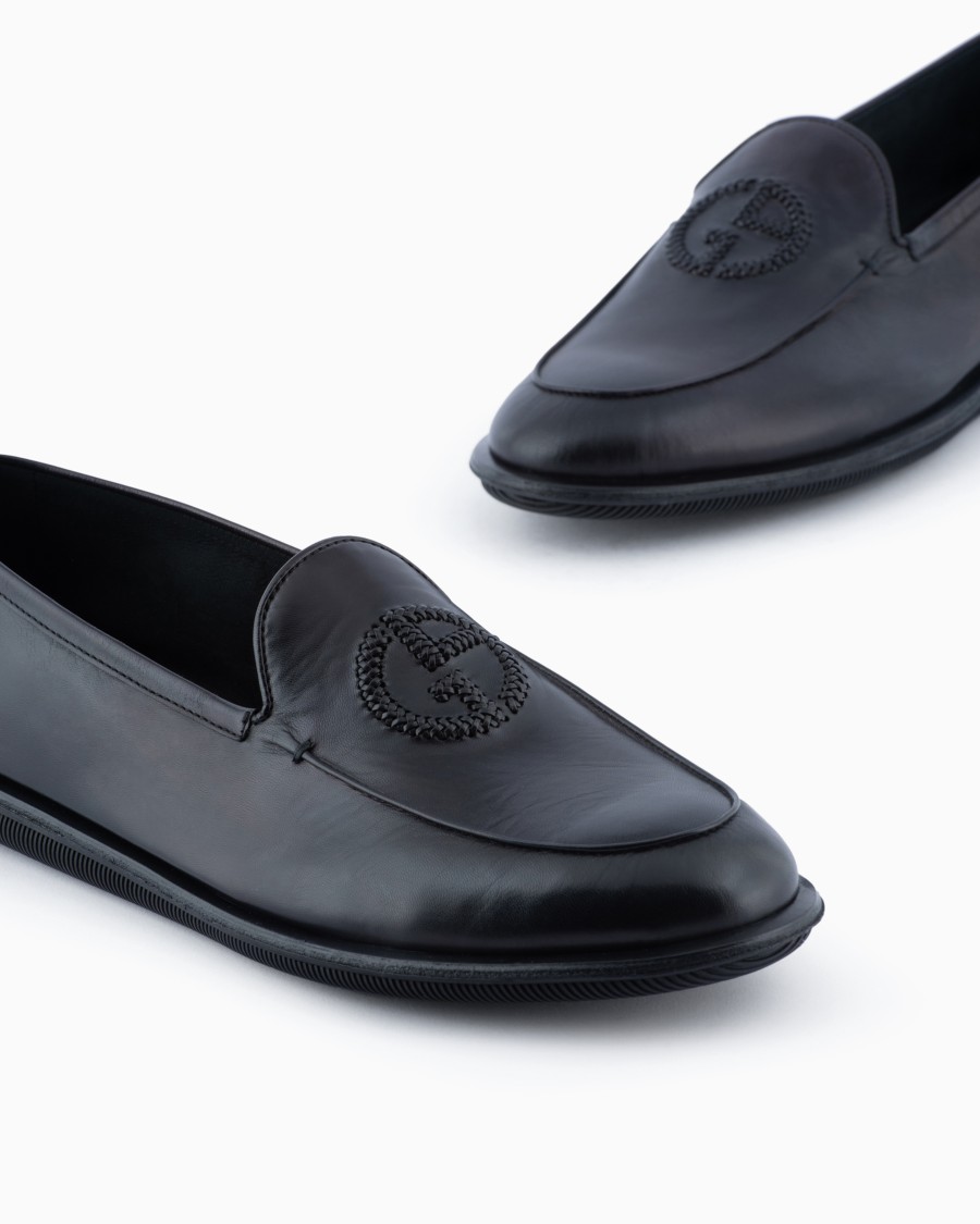 The world of armani MOCASSINI IN NAPPA VINTAGE CON LOGO RICAMATO Offerte