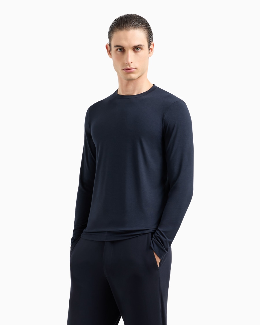 The world of armani MAGLIA GIROCOLLO A MANICHE LUNGHE IN JERSEY DI VISCOSA STRETCH Qualità
