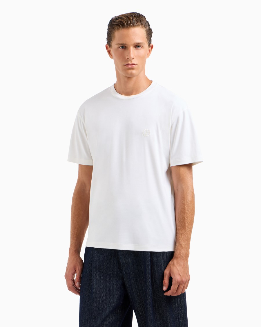 The world of armani T-SHIRT GIROCOLLO IN INTERLOCK DI COTONE E CASHMERE Spedizione Gratuita