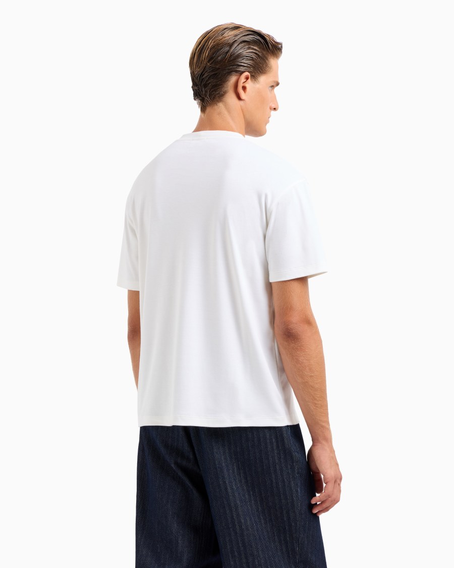 The world of armani T-SHIRT GIROCOLLO IN INTERLOCK DI COTONE E CASHMERE Spedizione Gratuita