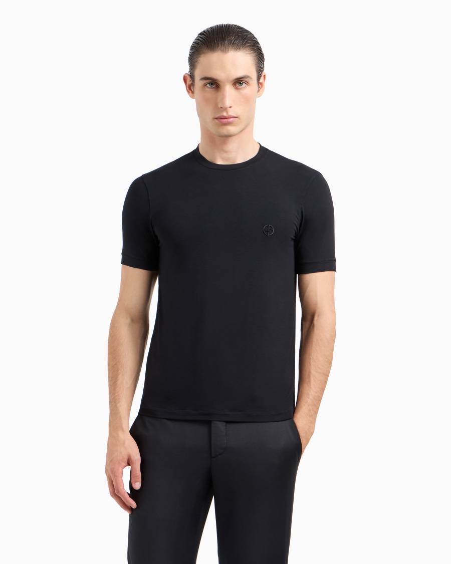 The world of armani T-SHIRT IN JERSEY BAMBOO DI VISCOSA STRETCH CON RICAMO GA Sottocosto