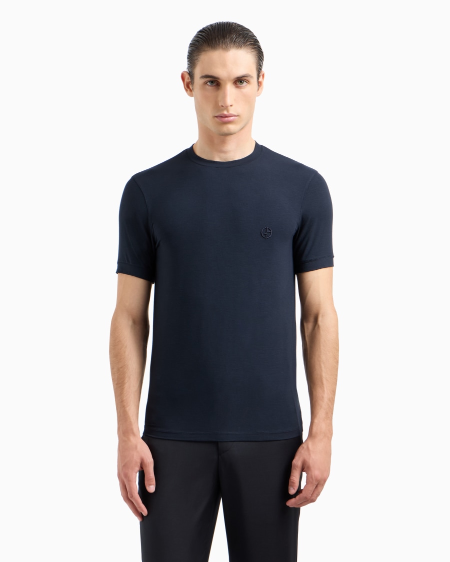 The world of armani T-SHIRT IN JERSEY BAMBOO DI VISCOSA STRETCH CON RICAMO GA Offerta temporanea