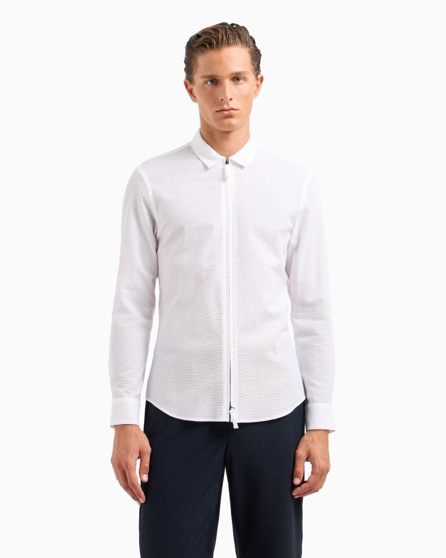 The world of armani CAMICIA SLIM FIT CON ZIP IN COTONE SEERSUCKER Italy
