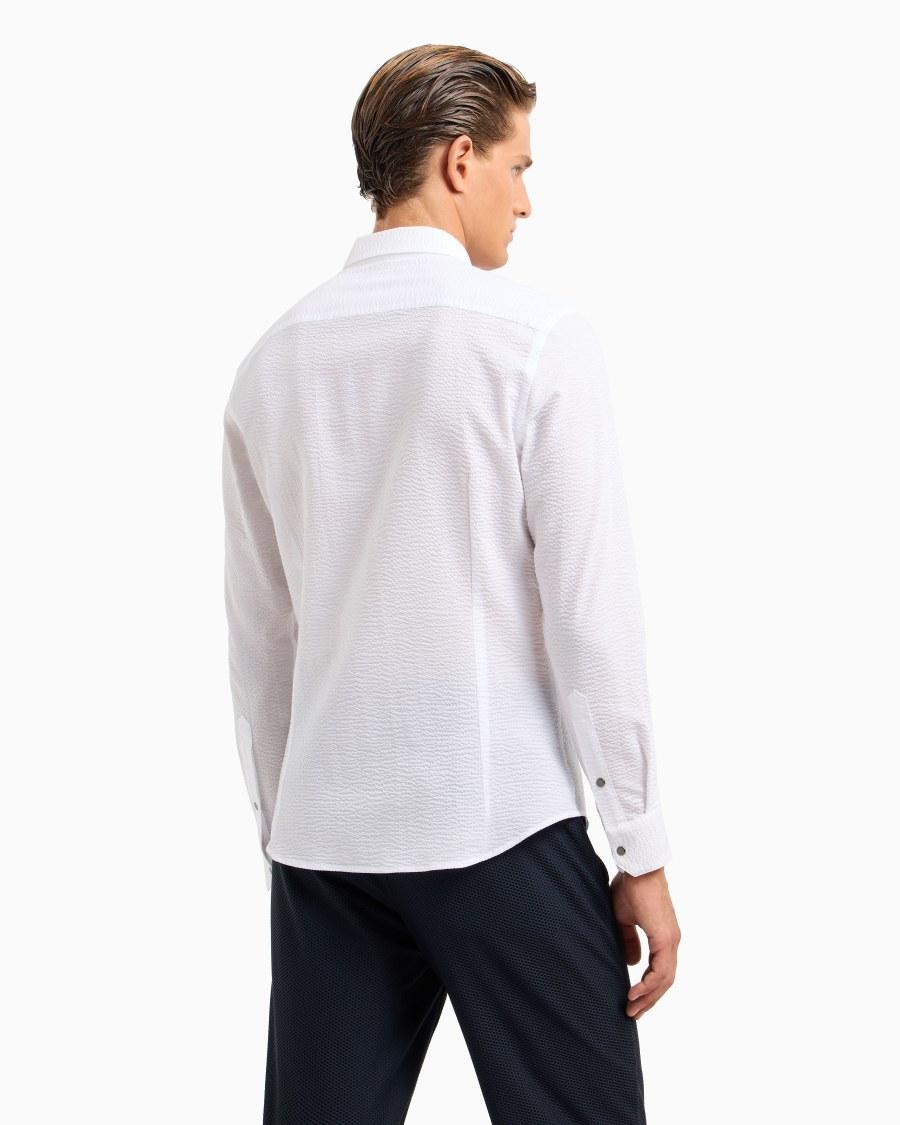 The world of armani CAMICIA SLIM FIT CON ZIP IN COTONE SEERSUCKER Italy