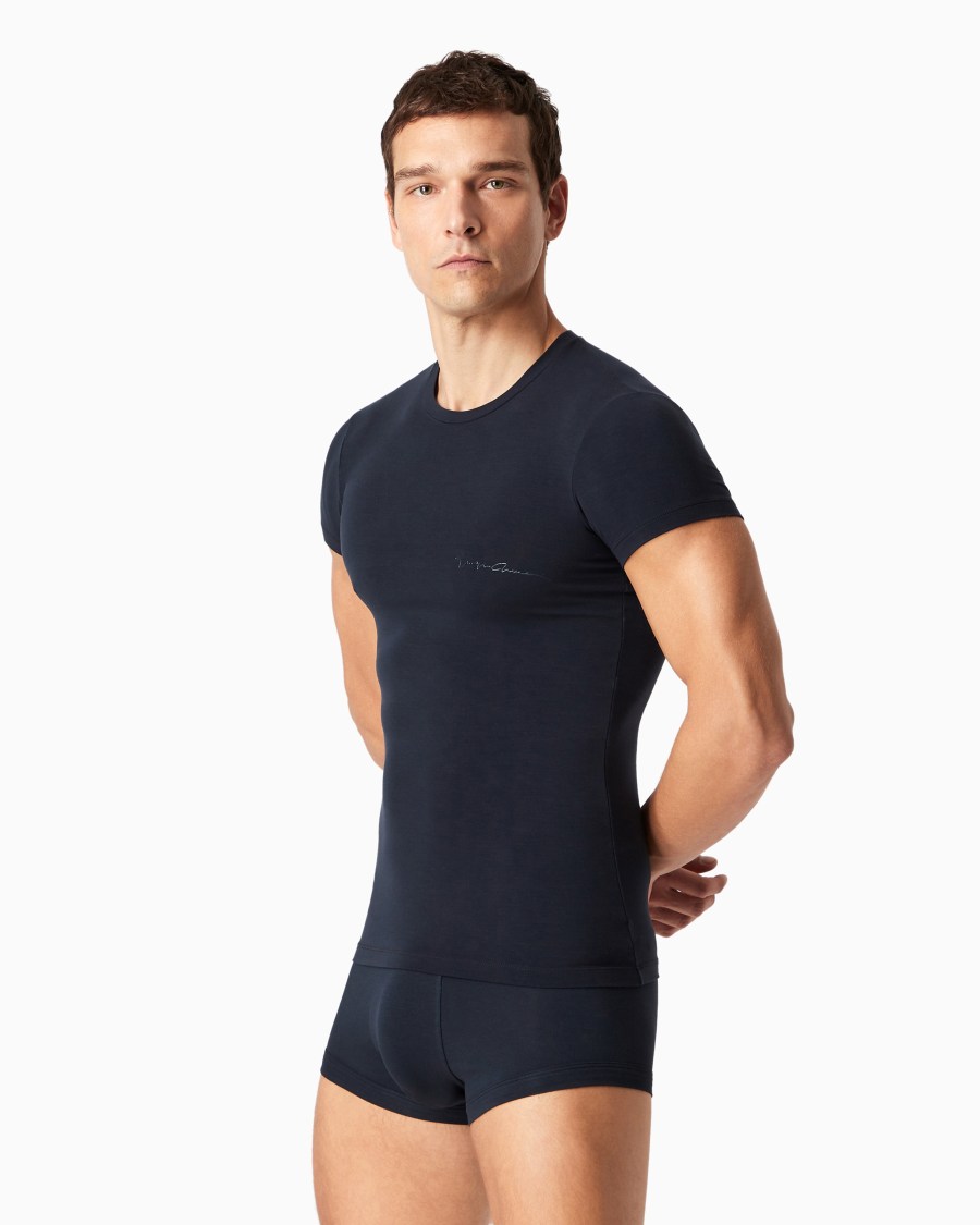 The world of armani MAGLIA LOUNGEWEAR A MANICA CORTA IN MODAL STRETCH Nuovo