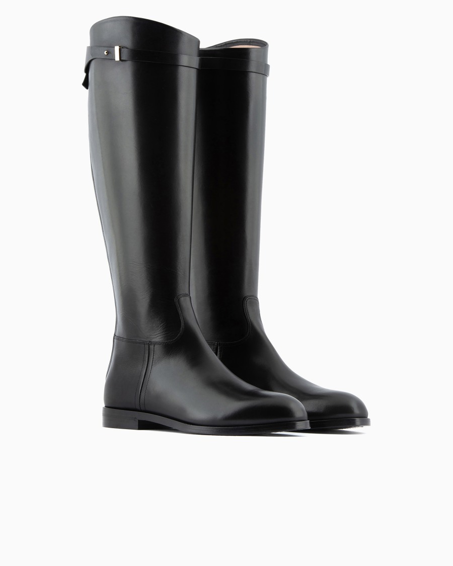 The world of armani STIVALI IN PELLE CON CINTURINO Prezzo Ridotto