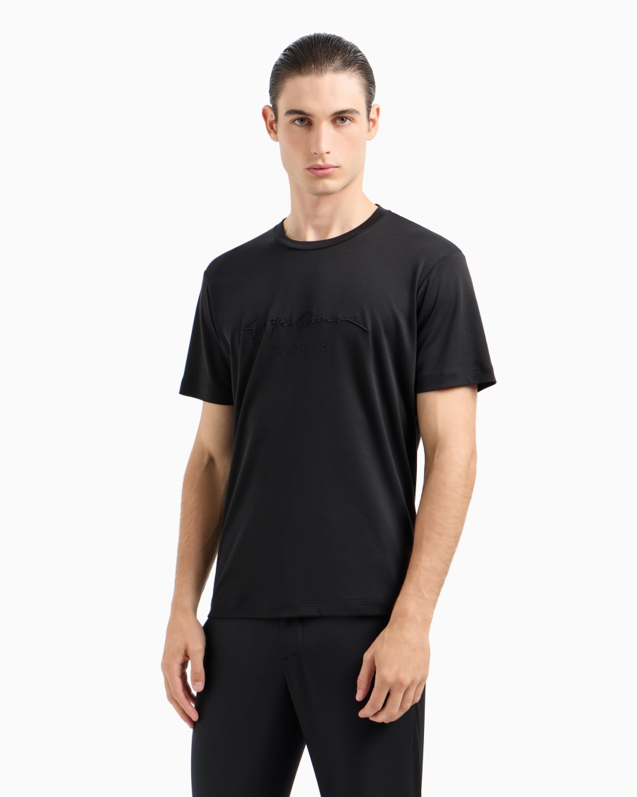 The world of armani T-SHIRT IN INTERLOCK DI PURO COTONE CON LOGO RICAMATO Soddisfazione Garantita