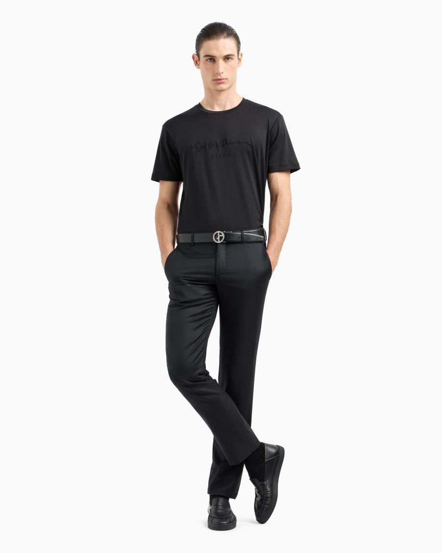 The world of armani T-SHIRT IN INTERLOCK DI PURO COTONE CON LOGO RICAMATO Soddisfazione Garantita
