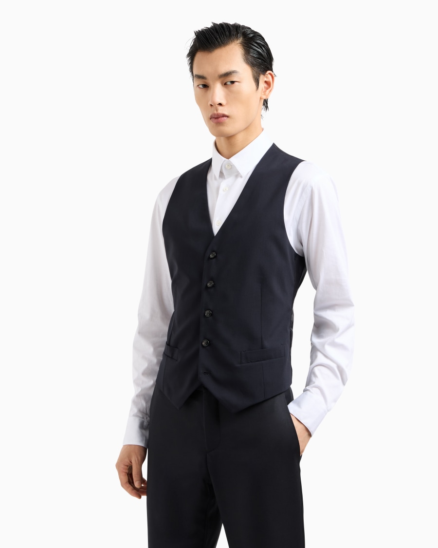The world of armani GILET MONOPETTO IN LANA VERGINE Negozi Online