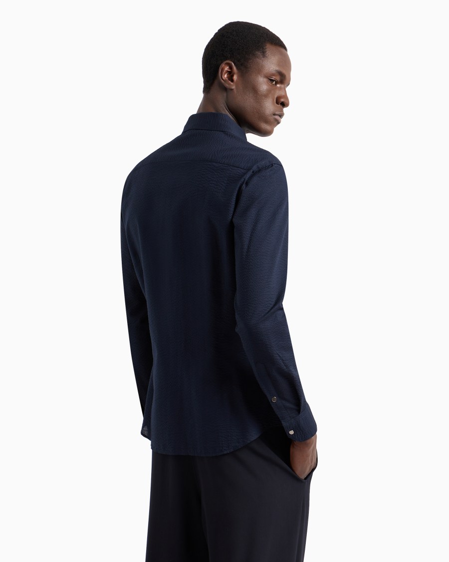 The world of armani CAMICIA SLIM FIT CON ZIP IN COTONE SEERSUCKER Consegna Veloce
