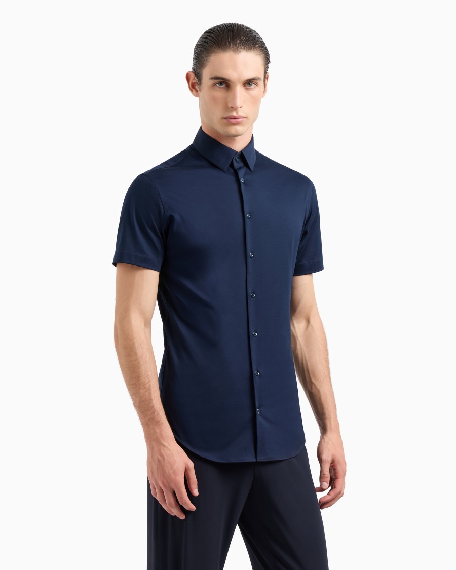 The world of armani CAMICIA A MANICHE CORTE IN JERSEY DI COTONE Sconto
