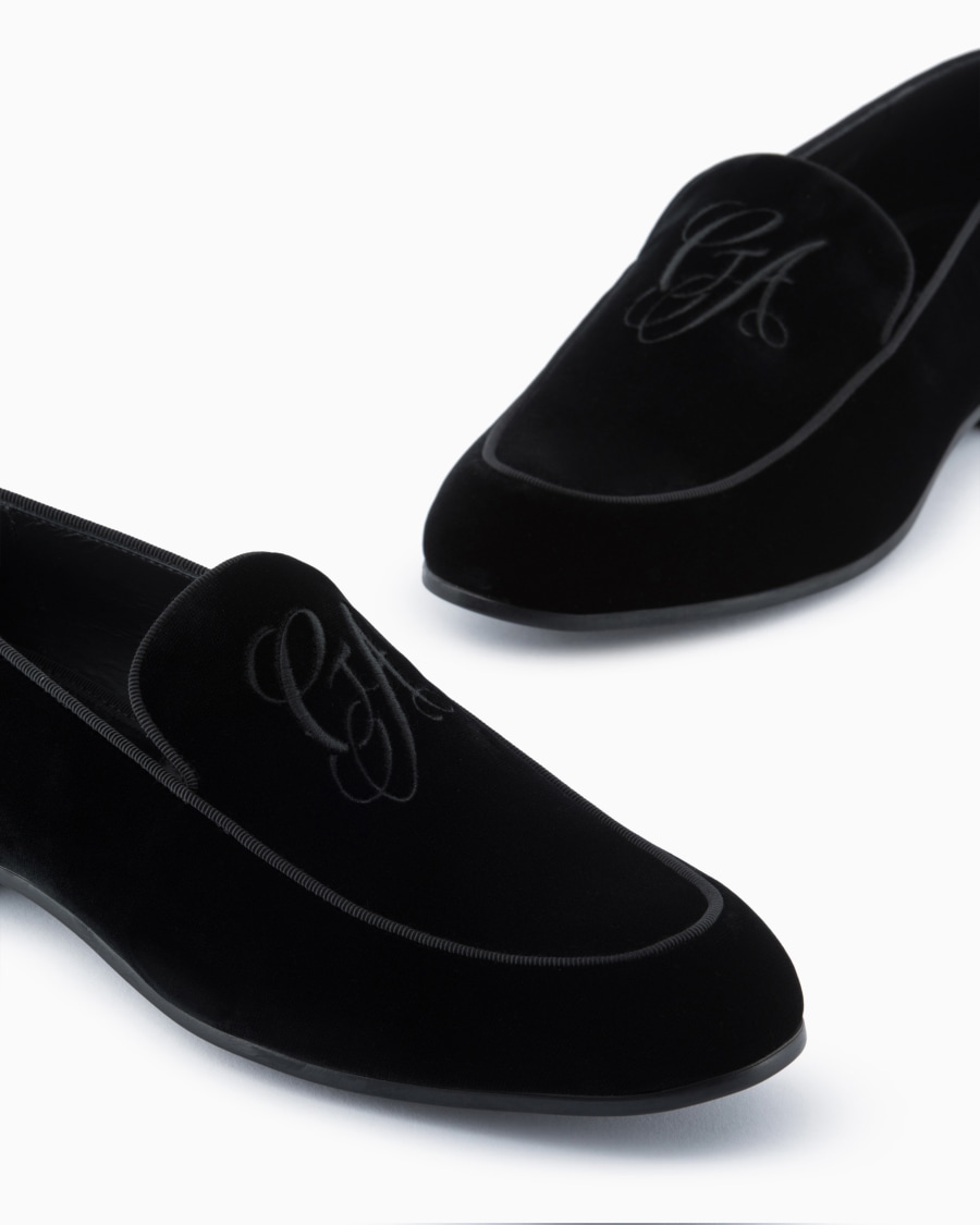 The world of armani MOCASSINI IN VELLUTO CON LOGO RICAMATO Saldi