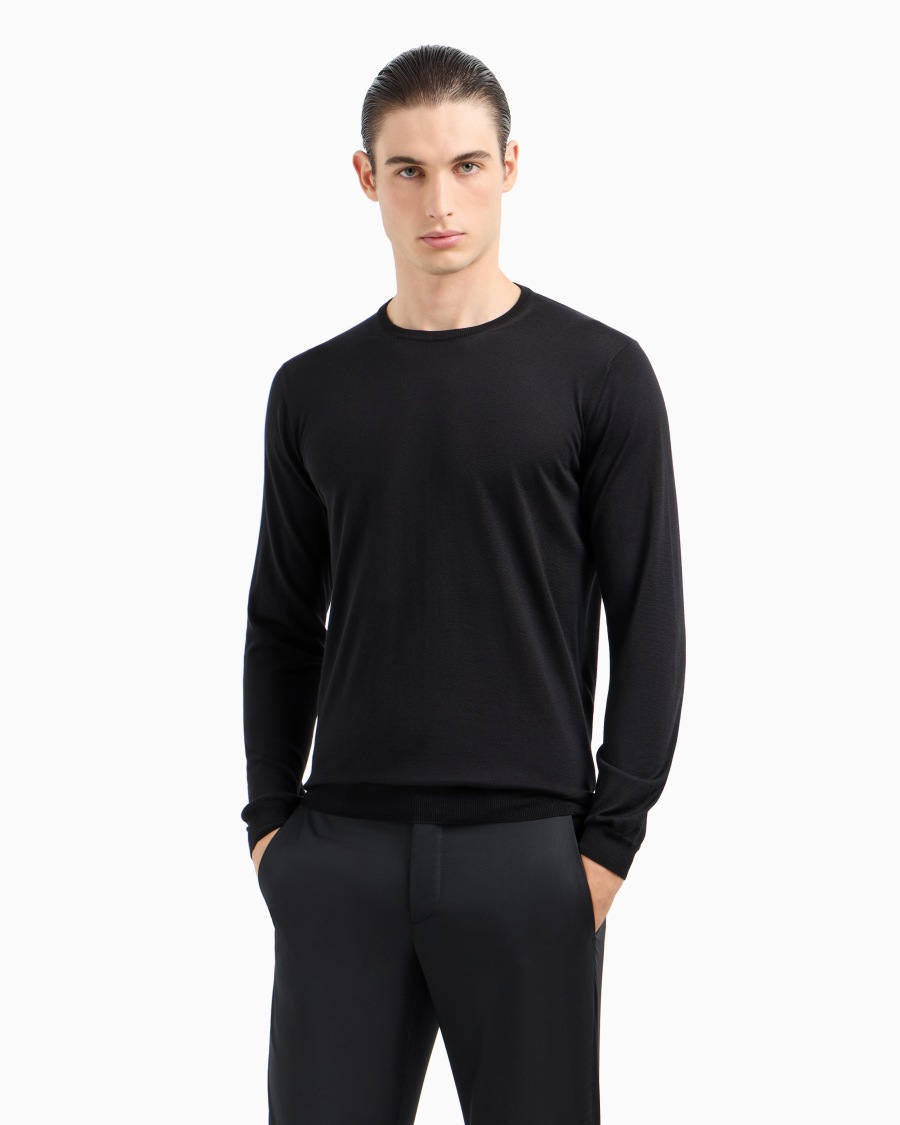 The world of armani MAGLIA GIROCOLLO A MANICA LUNGA IN SETA E COTONE Vendita Calda