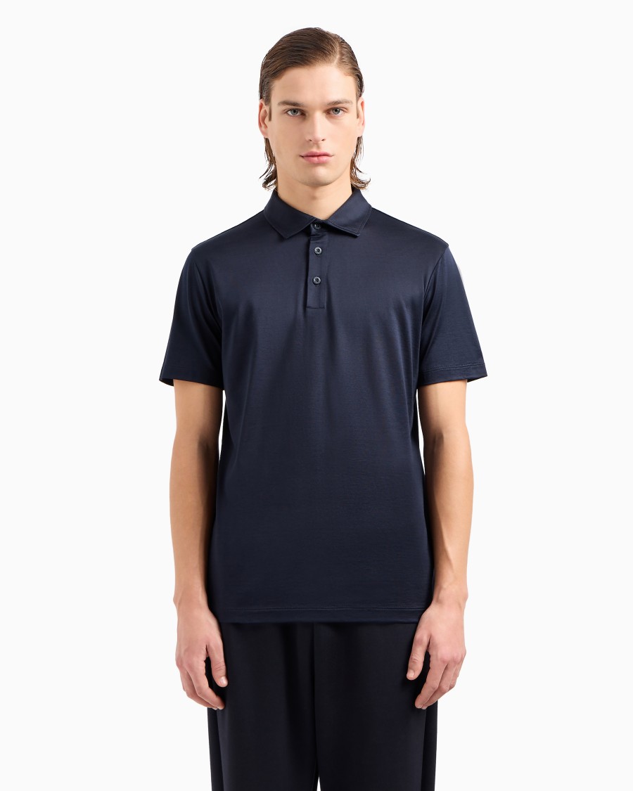 The world of armani POLO IN JERSEY DI SETA E COTONE MELANGE Vendite Flash