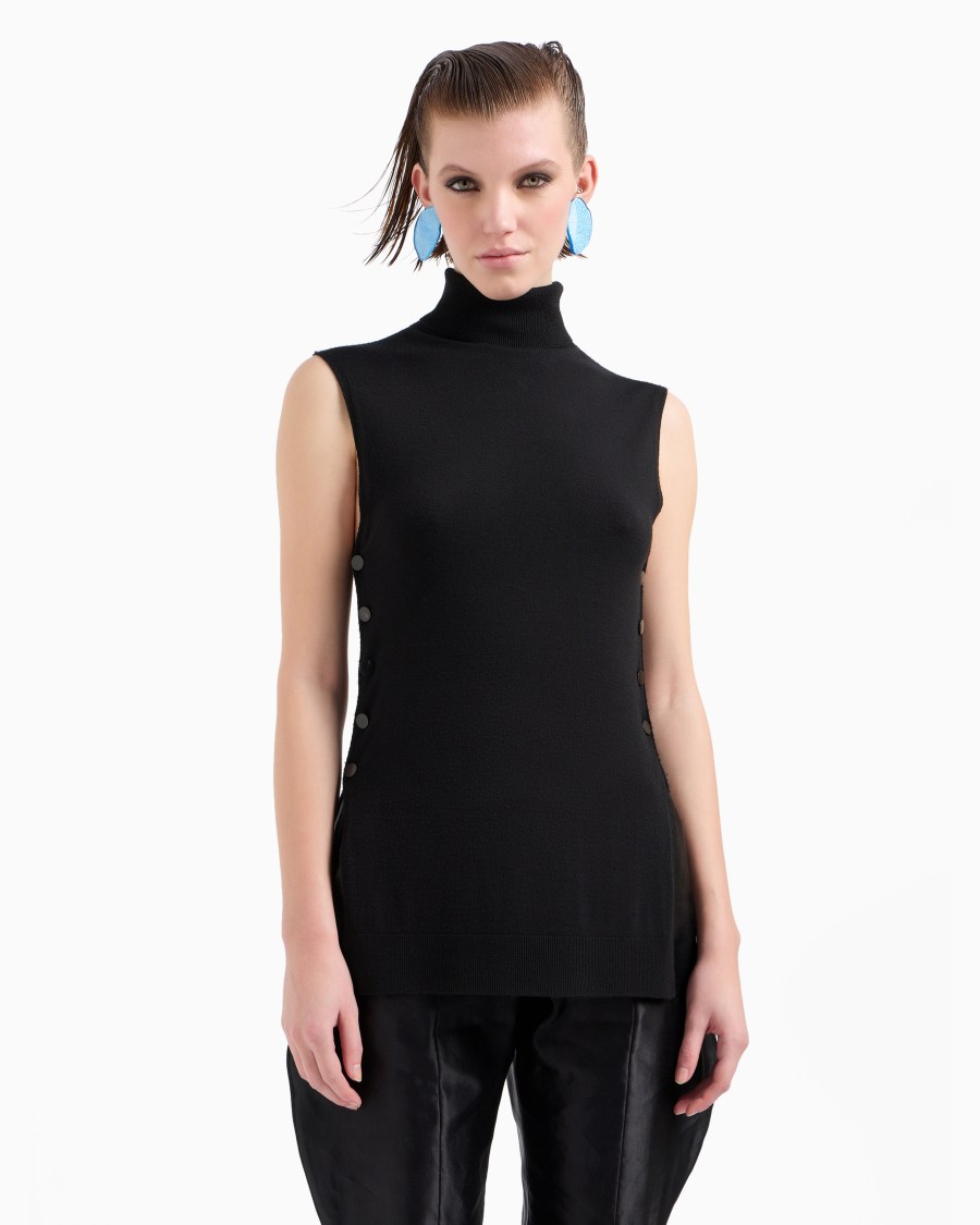 The world of armani TOP CON COLLO A LUPETTO IN LANA VERGINE In Saldo