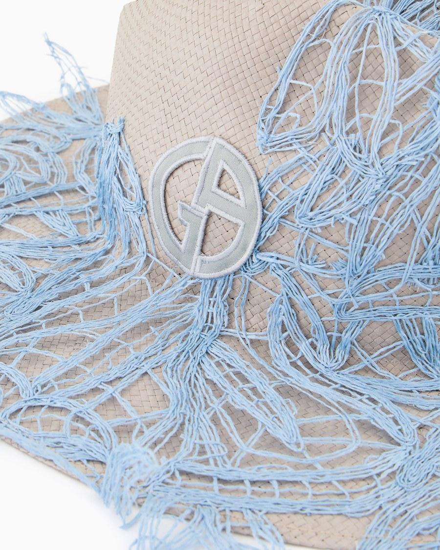 The world of armani CAPPELLO A TESA LARGA IN CARTA TESSILE CON RICAMI Vendita