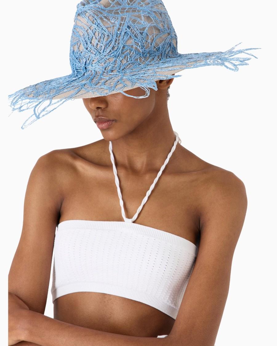 The world of armani CAPPELLO A TESA LARGA IN CARTA TESSILE CON RICAMI Vendita