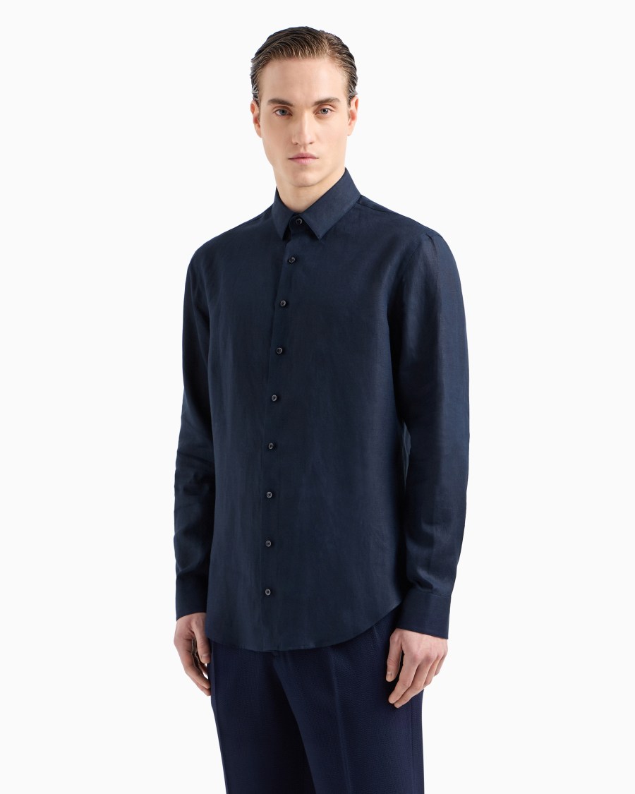 The world of armani CAMICIA REGULAR FIT IN LINO In Saldo