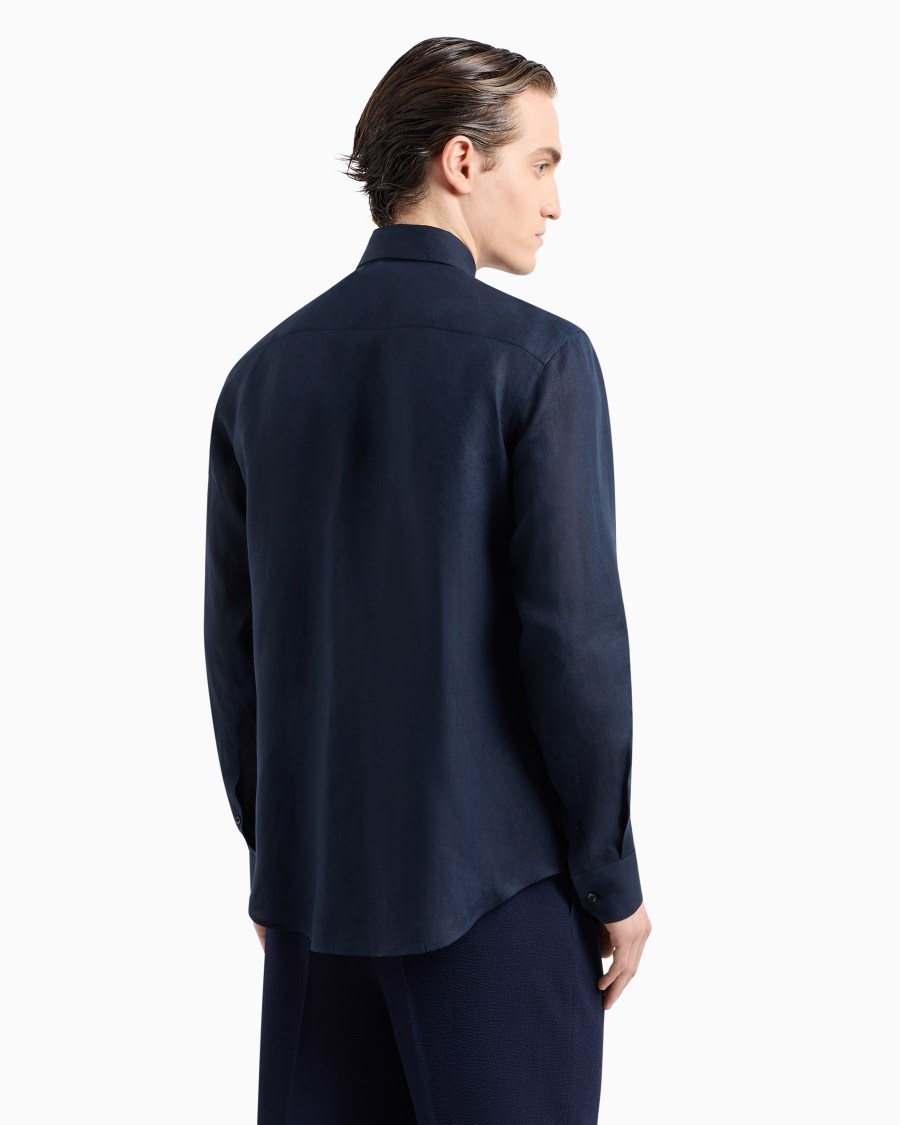 The world of armani CAMICIA REGULAR FIT IN LINO In Saldo