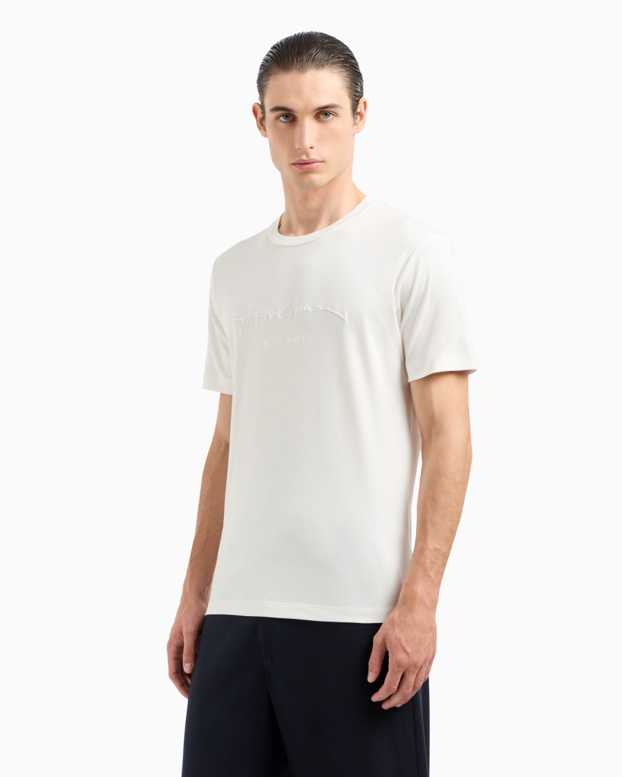 The world of armani T-SHIRT IN INTERLOCK DI PURO COTONE CON LOGO RICAMATO Moda