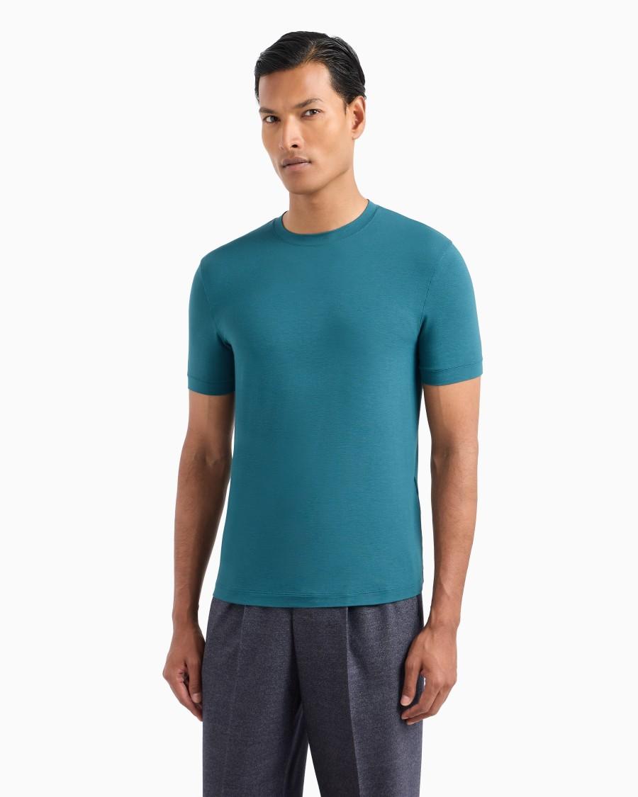 The world of armani T-SHIRT GIROCOLLO A MANICHE CORTE IN JERSEY DI VISCOSA STRETCH Fino Al -60%