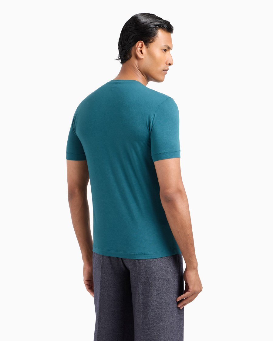 The world of armani T-SHIRT GIROCOLLO A MANICHE CORTE IN JERSEY DI VISCOSA STRETCH Fino Al -60%