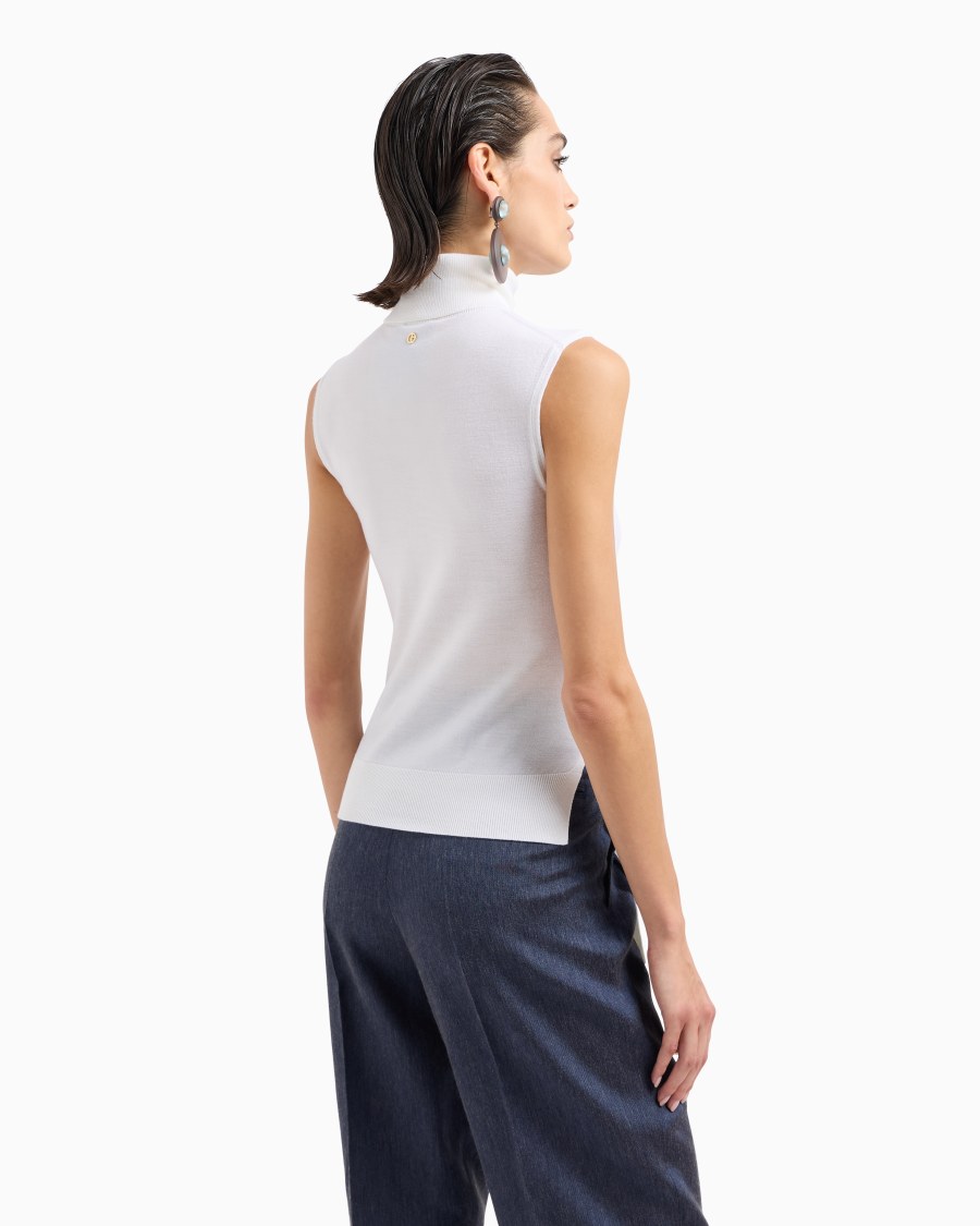 The world of armani TOP CON COLLO A LUPETTO IN LANA VERGINE In Vendita