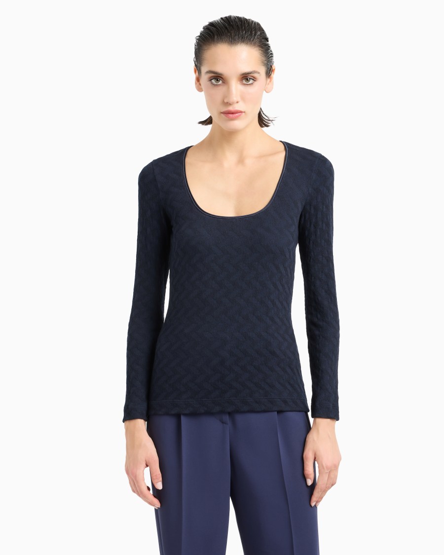 The world of armani MAGLIA GIROCOLLO IN JERSEY DI VISCOSA E CASHMERE JACQUARD ASV Vendita Calda