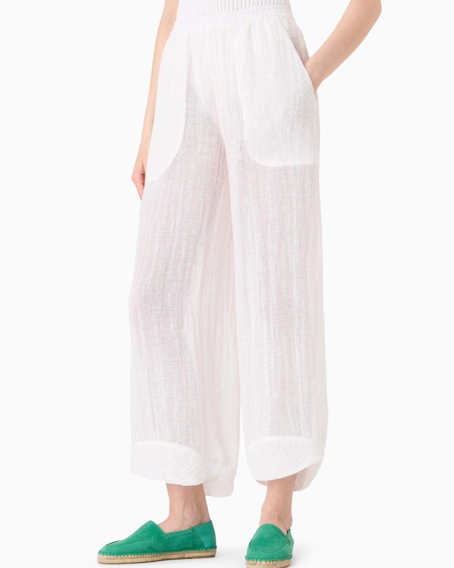 The world of armani PANTALONI AMPI IN MISTO LINO Nuova