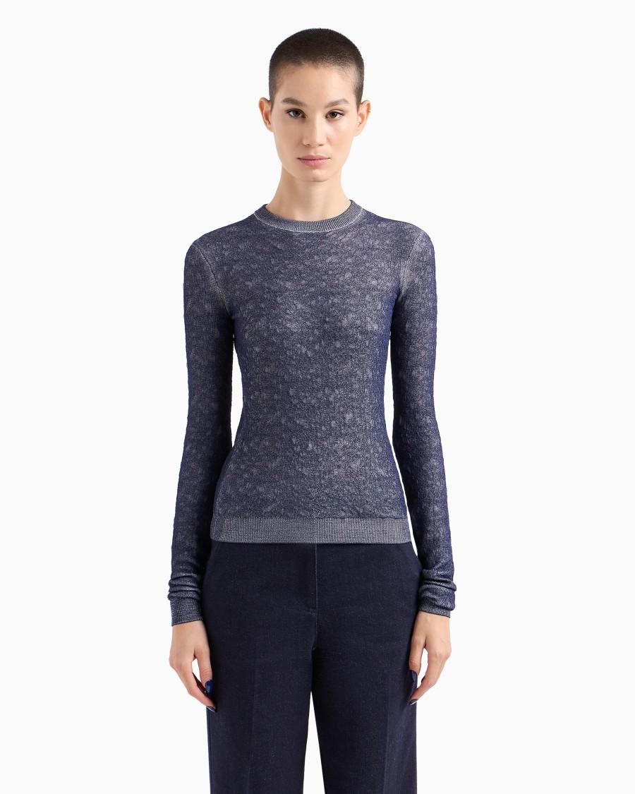 The world of armani DENIM COLLECTION MAGLIA GIROCOLLO IN MISTO VISCOSA GOFFRATA Negozi Online