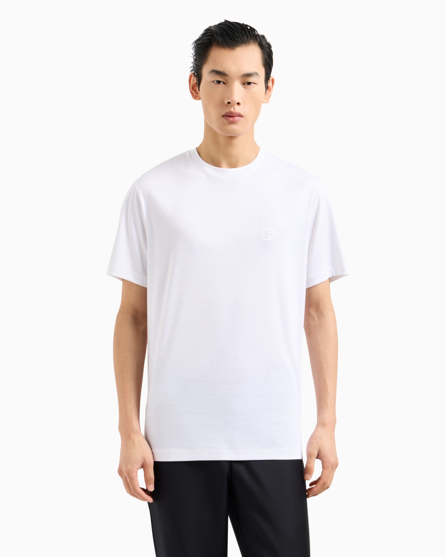 The world of armani T-SHIRT IN INTERLOCK DI COTONE CON LOGO RICAMATO Economico