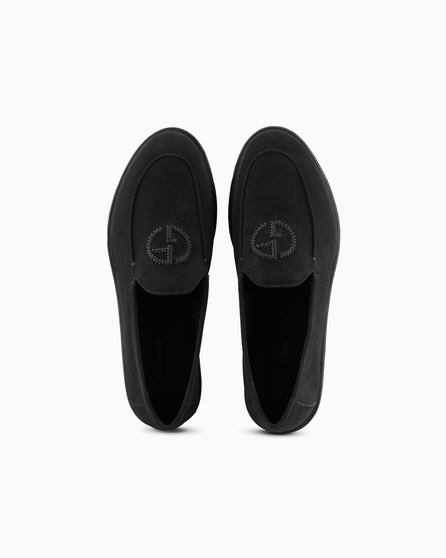The world of armani MOCASSINI IN SUEDE CON LOGO RICAMATO Qualità