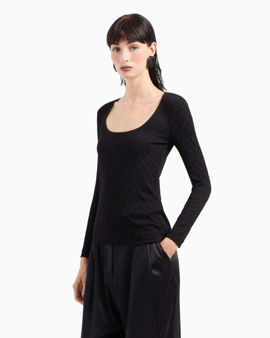 The world of armani MAGLIA GIROCOLLO IN JERSEY DI VISCOSA E CASHMERE JACQUARD ASV Soddisfazione Garantita