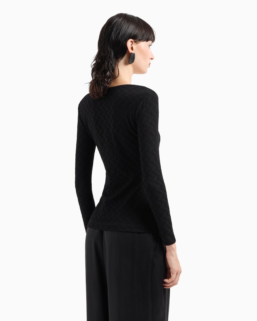 The world of armani MAGLIA GIROCOLLO IN JERSEY DI VISCOSA E CASHMERE JACQUARD ASV Soddisfazione Garantita