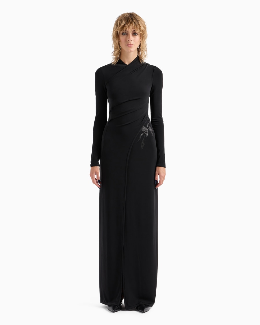 The world of armani ABITO LUNGO IN JERSEY DI VISCOSA STRETCH CON STRASS ASV Vendita Calda