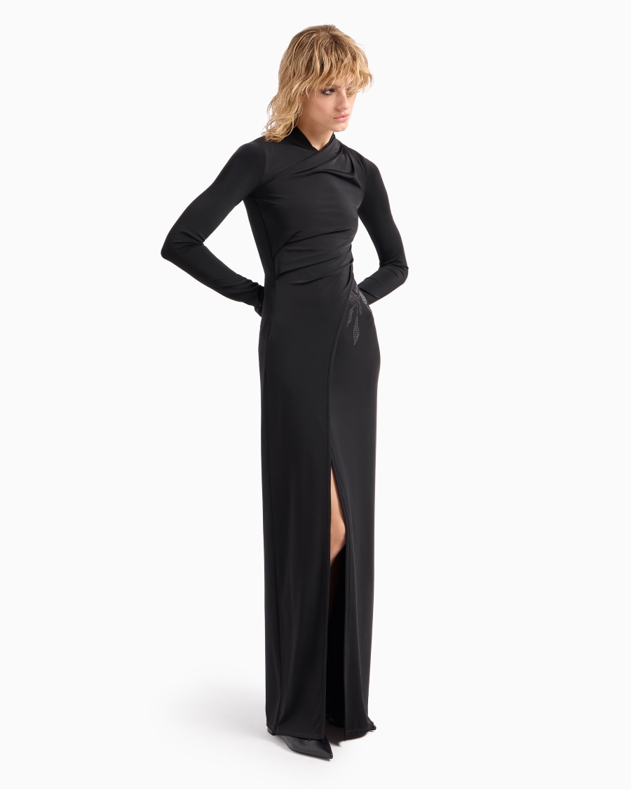 The world of armani ABITO LUNGO IN JERSEY DI VISCOSA STRETCH CON STRASS ASV Vendita Calda