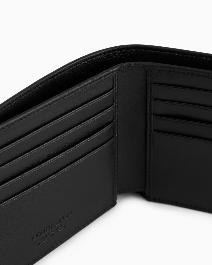 The world of armani PORTAFOGLIO BIFOLD IN NAPPA CON LOGO RICAMATO Qualità