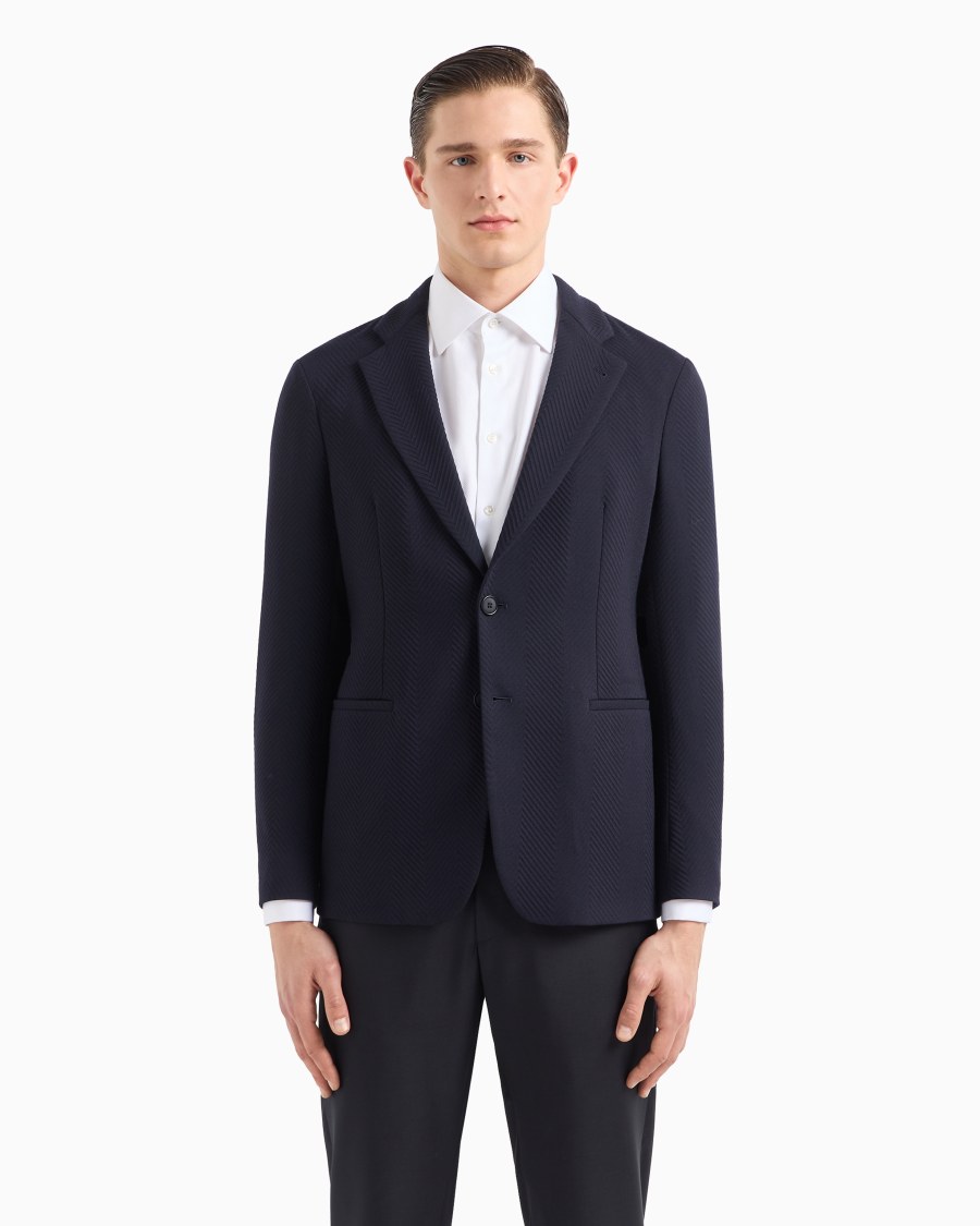 The world of armani GIACCA MONOPETTO IN MISTO LANA STRETCH JACQUARD CHEVRON Promozione Limitata