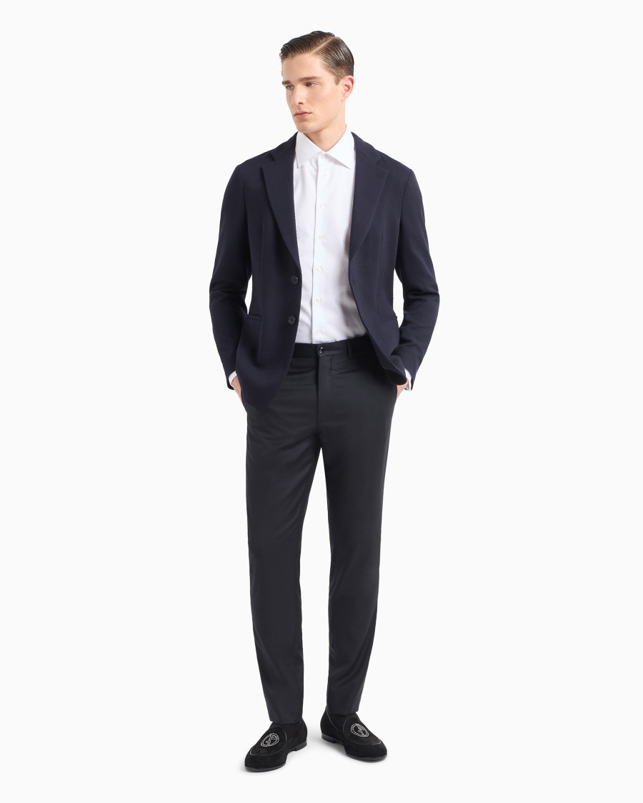 The world of armani GIACCA MONOPETTO IN MISTO LANA STRETCH JACQUARD CHEVRON Promozione Limitata