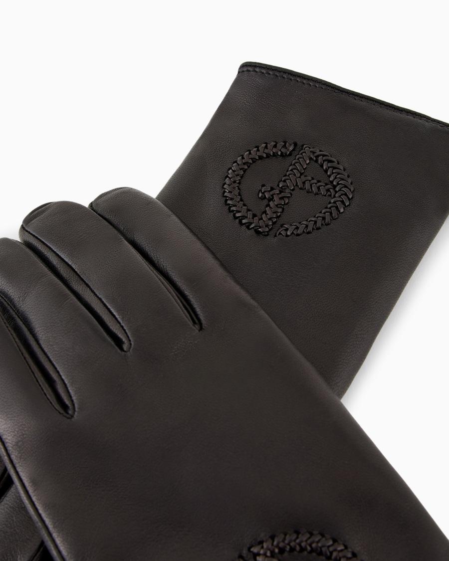 The world of armani GUANTI IN NAPPA CON LOGO RICAMATO Sottocosto