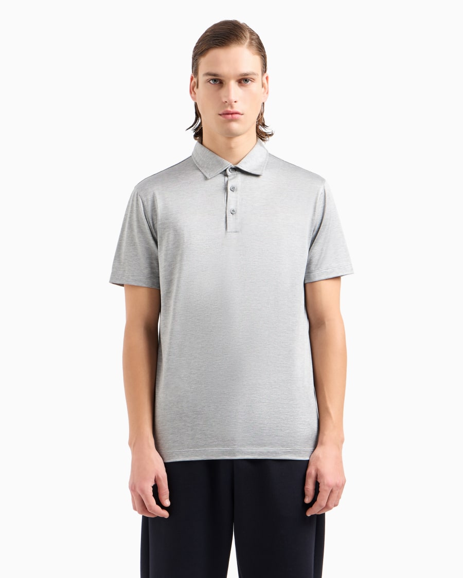 The world of armani POLO IN JERSEY DI SETA E COTONE MELANGE Saldi Di Fabbrica